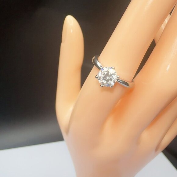 Moissanite Solitaire Engagement Ring Silver Band Size 6 With GRA Certification - Picture 8 of 8